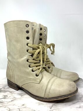 Steve Madden Troopa Cream Lace-Up Leather Combat Boots 8.5 Bohemian Military